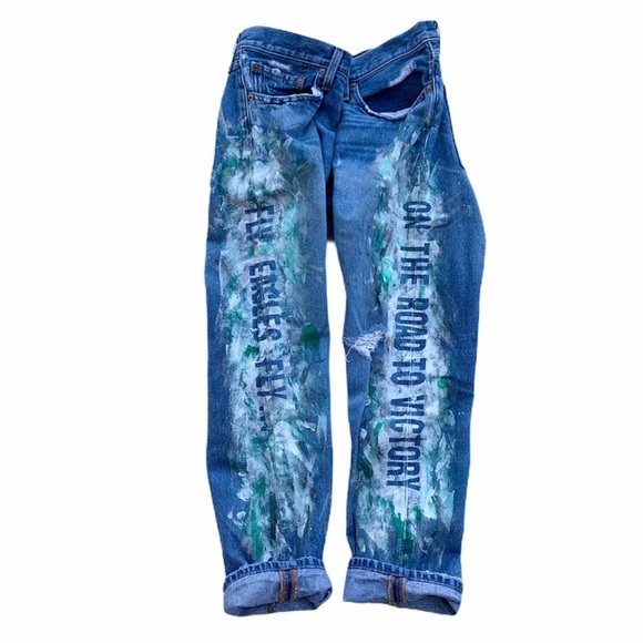 Levi’s 501 CT Custom Painted Fly Eagles Fly Jeans